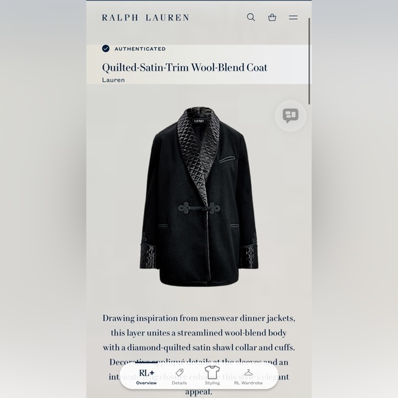 LAUREN Quilted-Satin-Trim Wool-Blend Coat - Picture 2 of 16